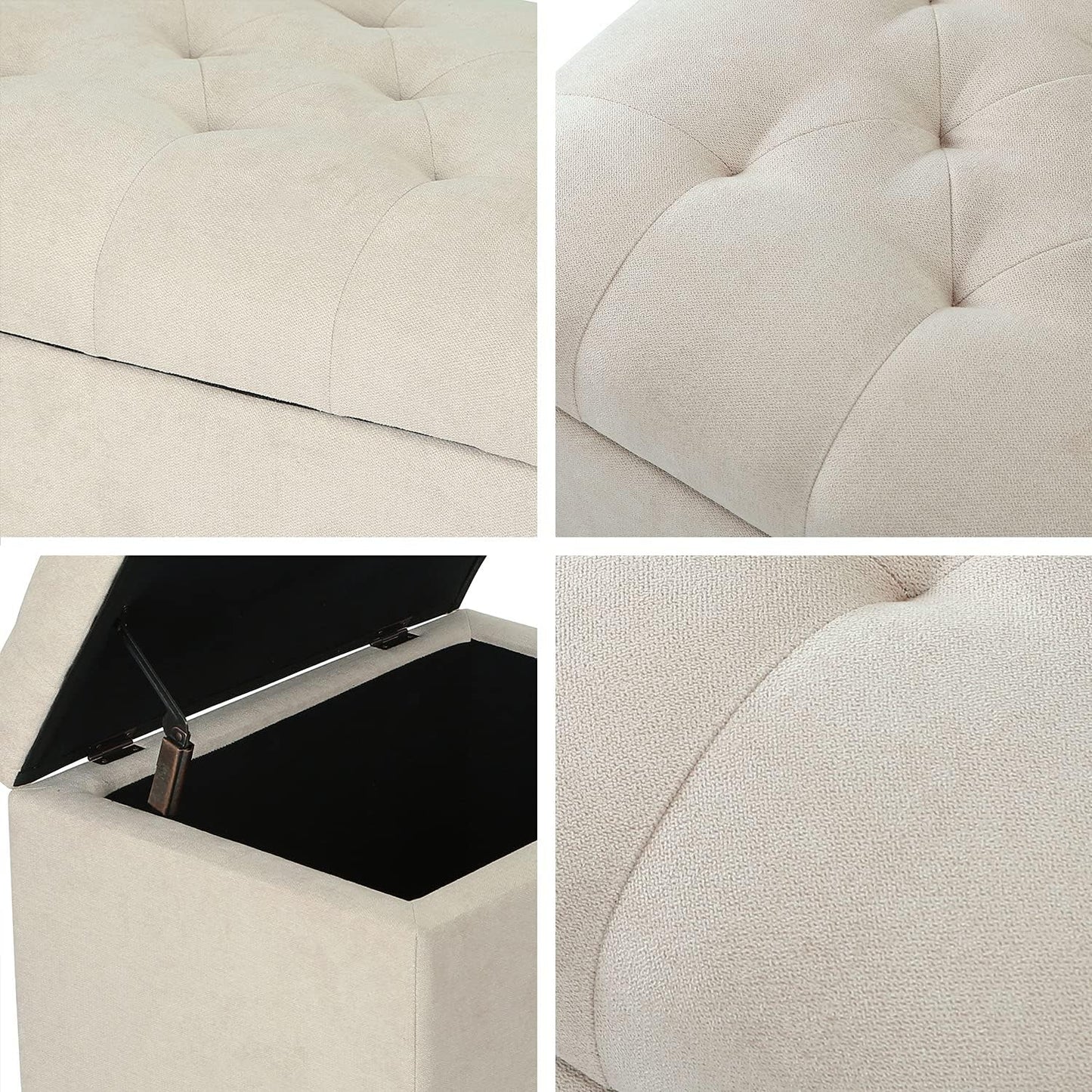 Joveco Storage Ottoman, 24" Fabric Rectangle Tufted Bench Foot Rest Stool for Living Room Bedroom, Beige