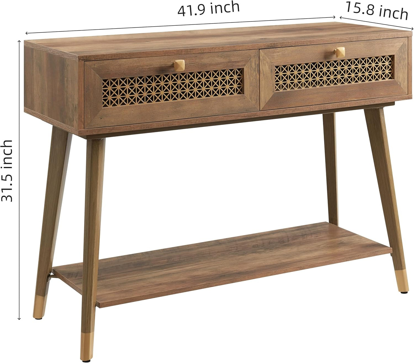 Narrow Sofa Table with Two Drawers and Shelf, Modern Style Wooden Console Table for Living Room, Entryway, Hallway, Rustic Oak