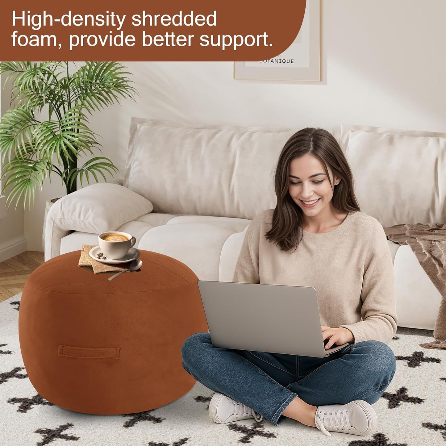 MeMoreCool Round Stuffed Pouf Ottoman Foot Rest, Floor Pouf Foot Stool with Soft Foam Chunk Filling, Small Round Ottoman Footstool Circle Footrest for Living Room, Coffee