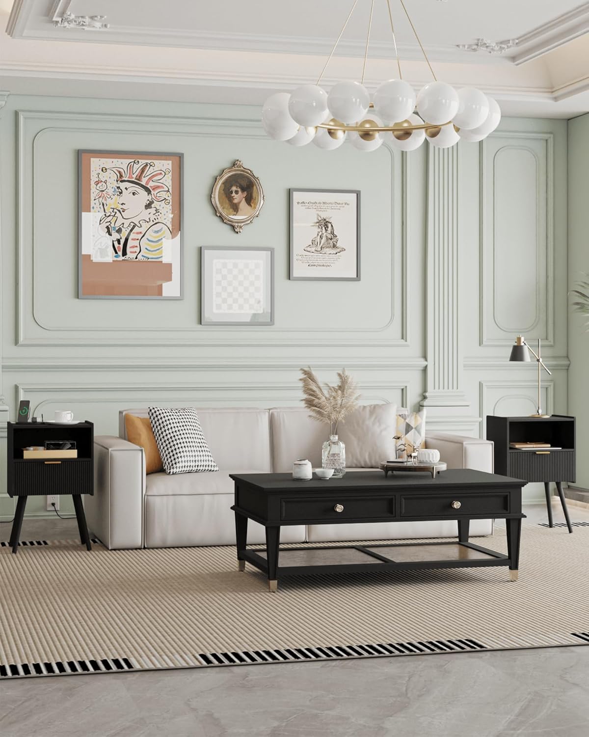 Nightstand,Modern Bedside Table with Storage Drawer and Open Wood Shelf, Accent Night Stand with Solid Wood Legs for Living Room, Bedroom and Small Spaces,Easy Assembly (Black-Outlet)