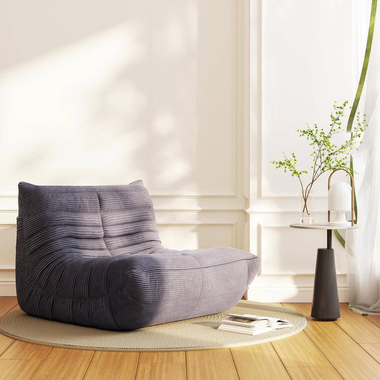 Bean Bag Chair, Lazy Floor Sofa Couch for Adults and Kids, Fireside Chair with Ergonomic Design, Memory Foam Lounge Chair for Living Room Bedroom, Office, Grey