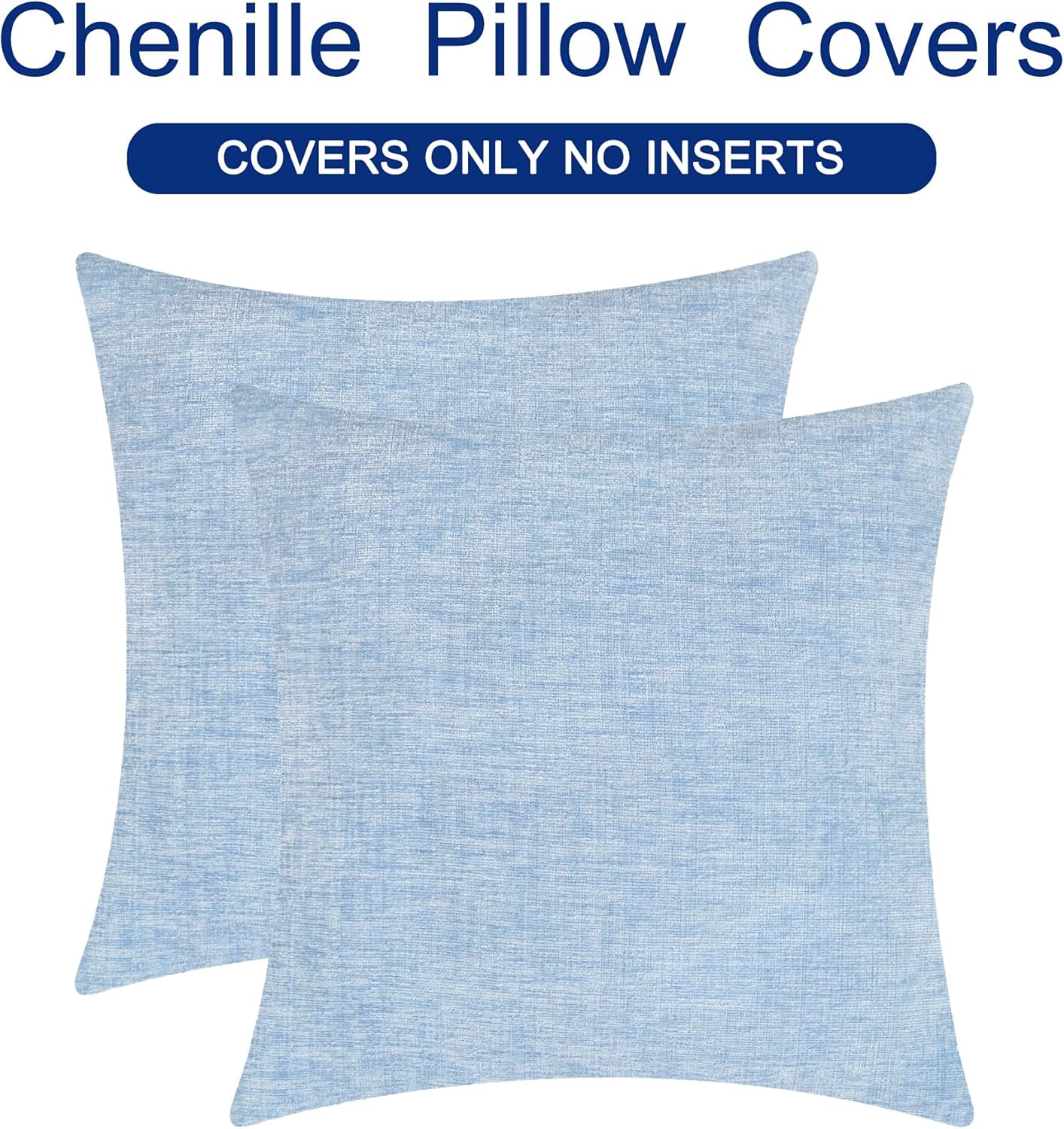 CaliTime Throw Pillow Covers Decorative 20 X 20 Inches Pack of 2 Cozy Chenille Cushion Cases for Couch Sofa Bed Living Room Home Baby Blue