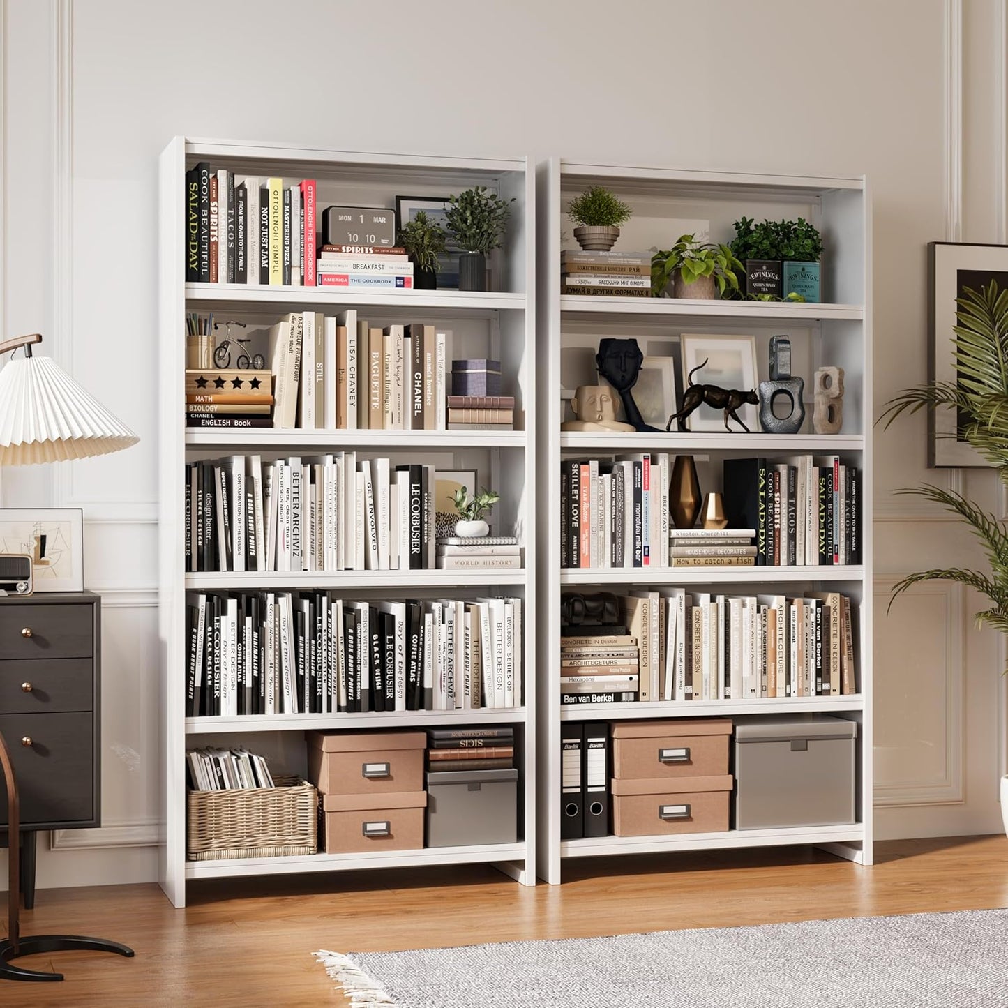 69.3" H Home Office Bookcase Shelf Storage,5 Tier Bookcase with Open Display Shelves,Industrial Wide Bookshelf with Metal Frame for Home Office, Living Room, Bed Room (34.1" W)