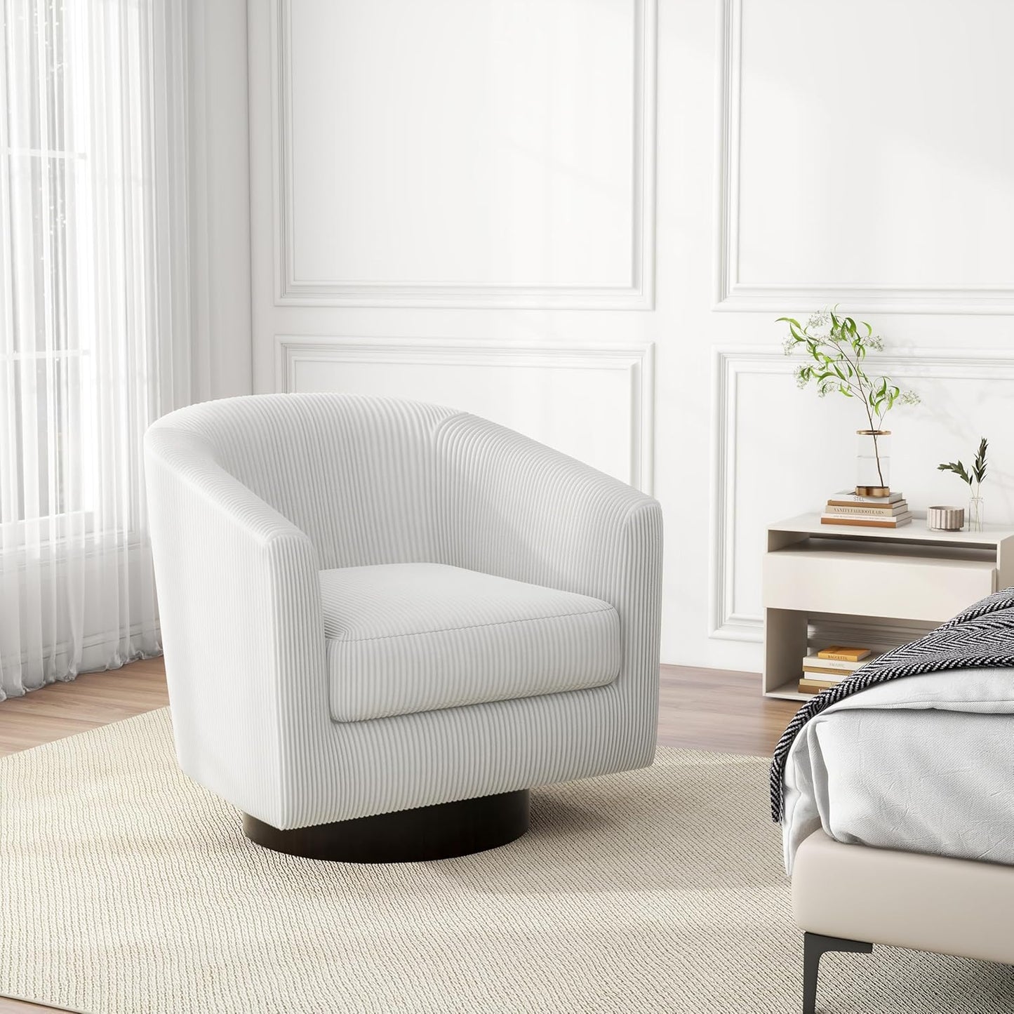 Swivel Barrel Accent Chair, Modern Round Corduroy Fabric Arm Chair for Living Room, Bedroom, Comfy Club Reading Chairs for Adults (Corduroy Beige, Set of 1)