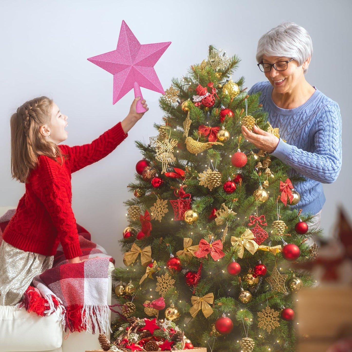 Christmas Tree Topper Decoration, 10" Black Christmas Tree Topper Star Accessories, Large Xmas Glitter Bethlehem Tree Ornament, Waterproof Holiday Xmas Star for Home Indoor Outdoor