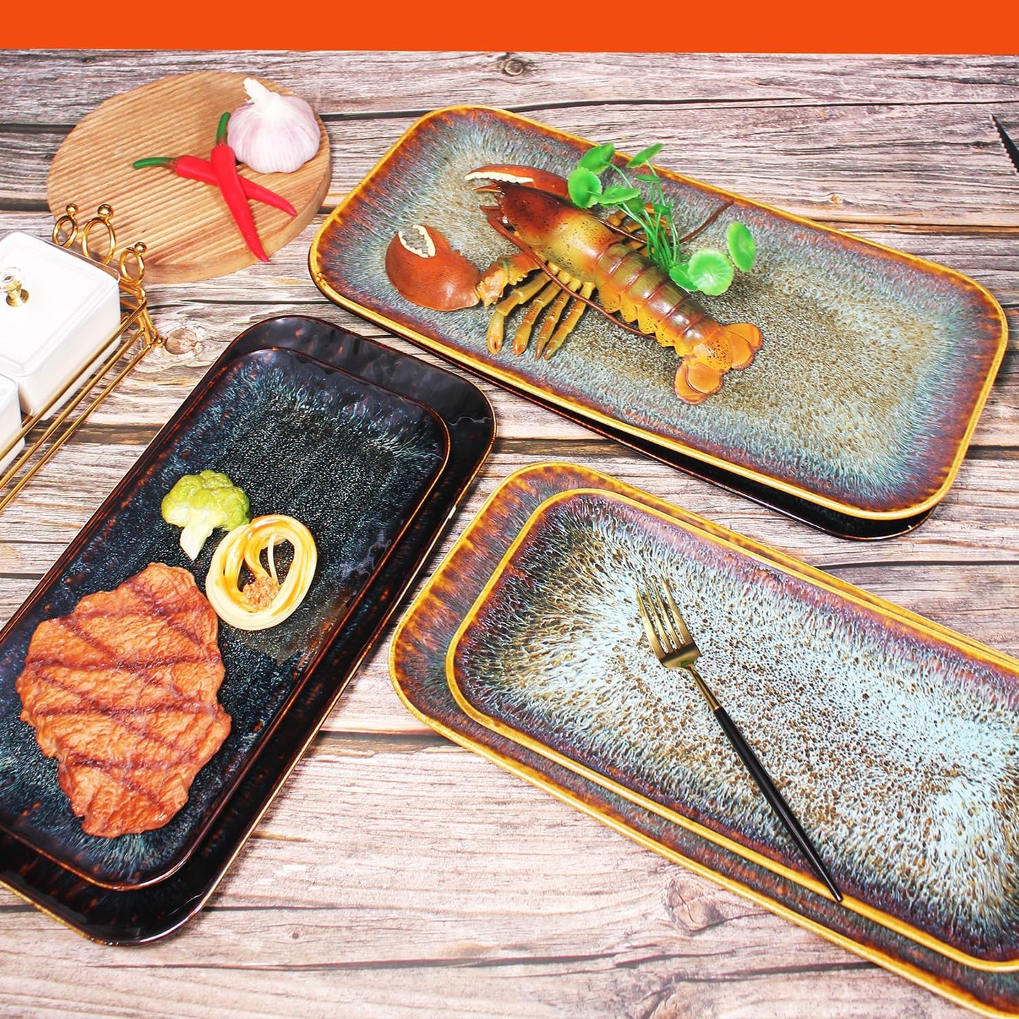 Porcelain Dinner Plates Platters Set of 2, for Fruit, dessert, snack platter, Bread, cupcake, Salad - Microwave, Dishwasher Safe, Scratch Resistant durable, Brown Reactive glaze