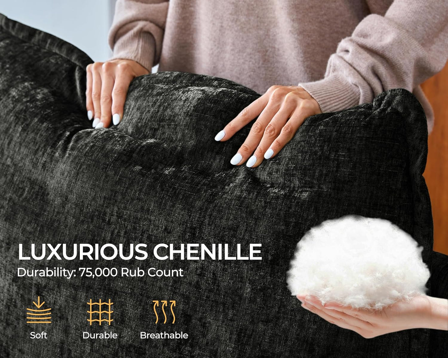 124.8'' Oversized Modular Sofa Comfy Cloud Couch with Storage, Extra Wide Sectional Sofa for Living Room, Covers Washable, 3-Seater, Chenille, Black