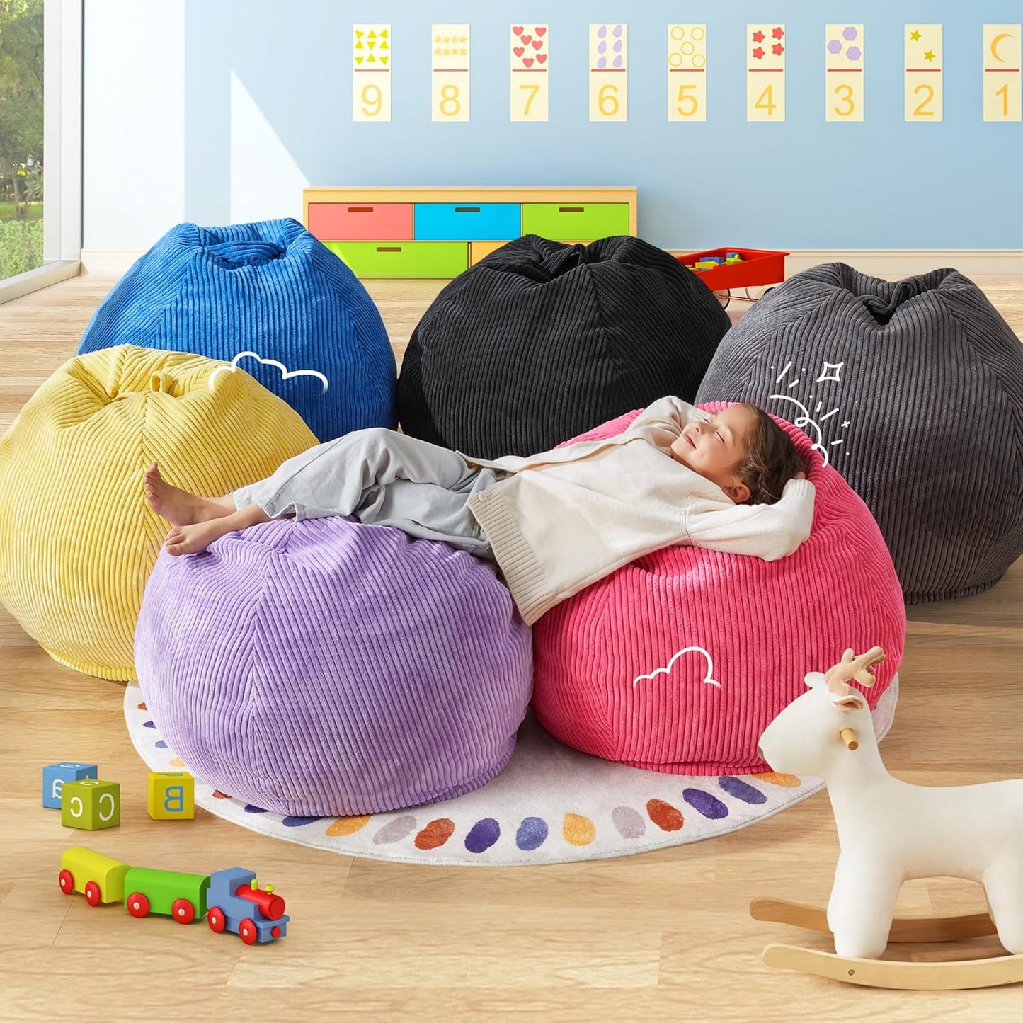 Hobestluk 2.5FT Bean Bag Chair Beanbags Small Bean Bag Chair with Filler Included Teardrop Bean Bag with Removable Cover for Bedroom Living Room (Small, Yellow)