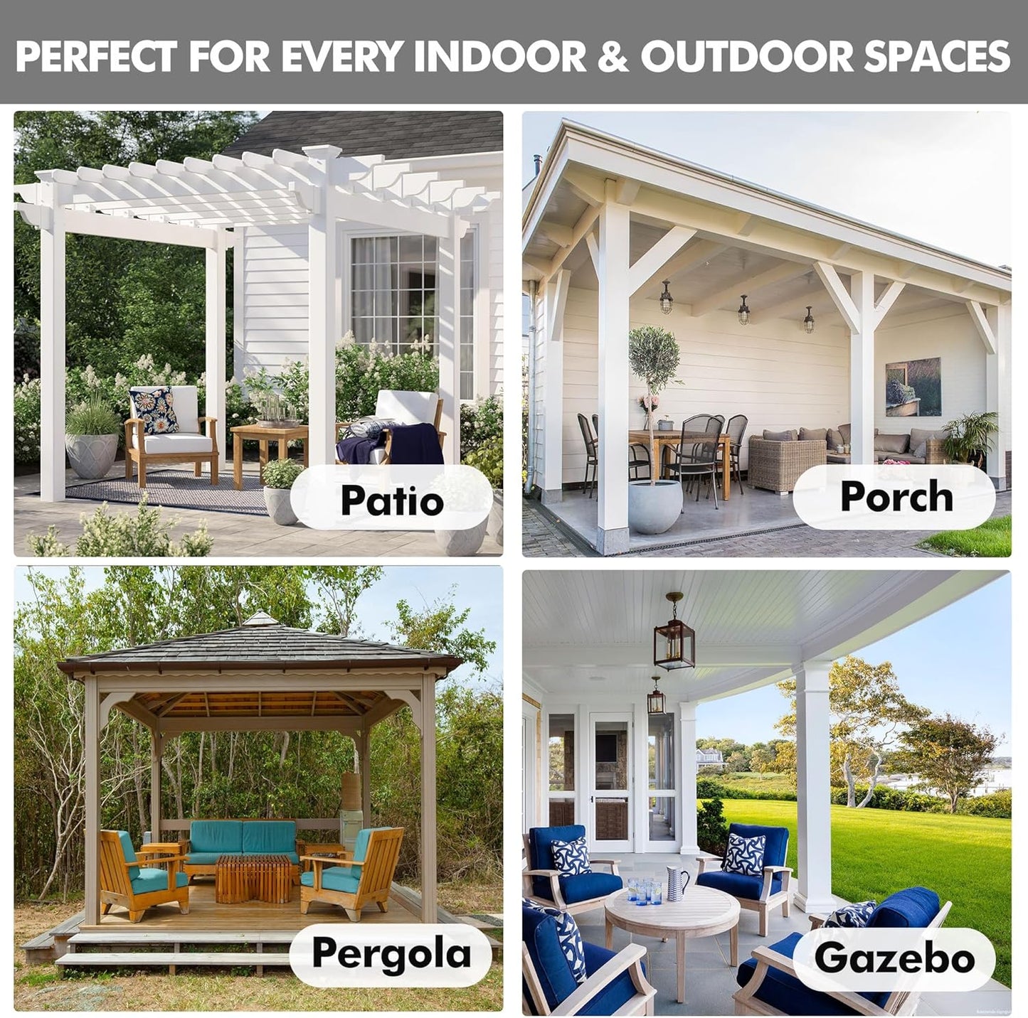 HolidayIdeas 6 Panels Linen Outdoor Curtains for Patio Waterproof-Cream Outside Gazebo Curtains 54"x95"-Indoor/Outdoor Weighted Weatherproof Curtains, Privacy for Pergola, Porch, Cabana, Sunroom