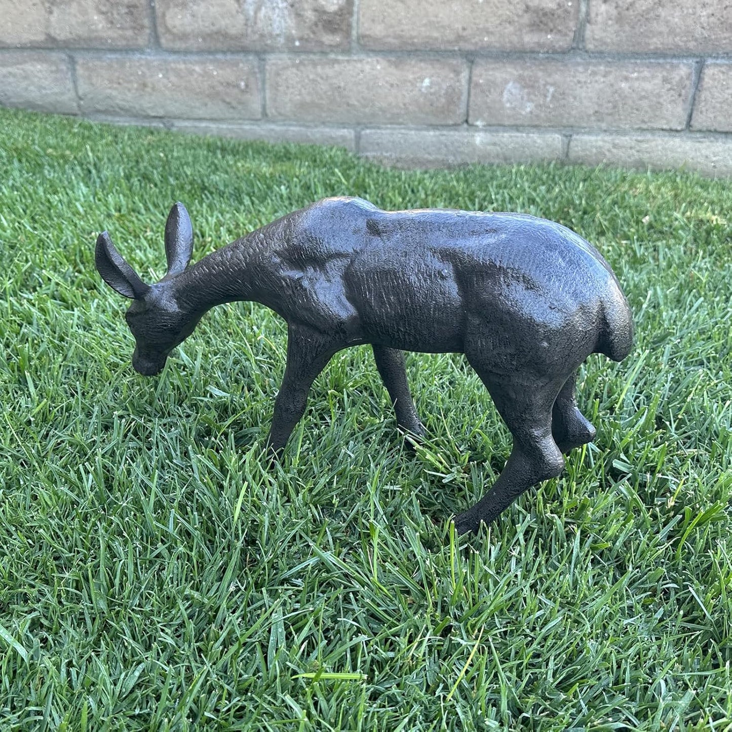 Cast Iron Deer Sculpture(11.4" Tall), Realistic Lawn Garden Decor Statue, Lifelike Grazing Deer Figure, Outdoor/Indoor Decorative Art, Metal Animal Ornament HC3672