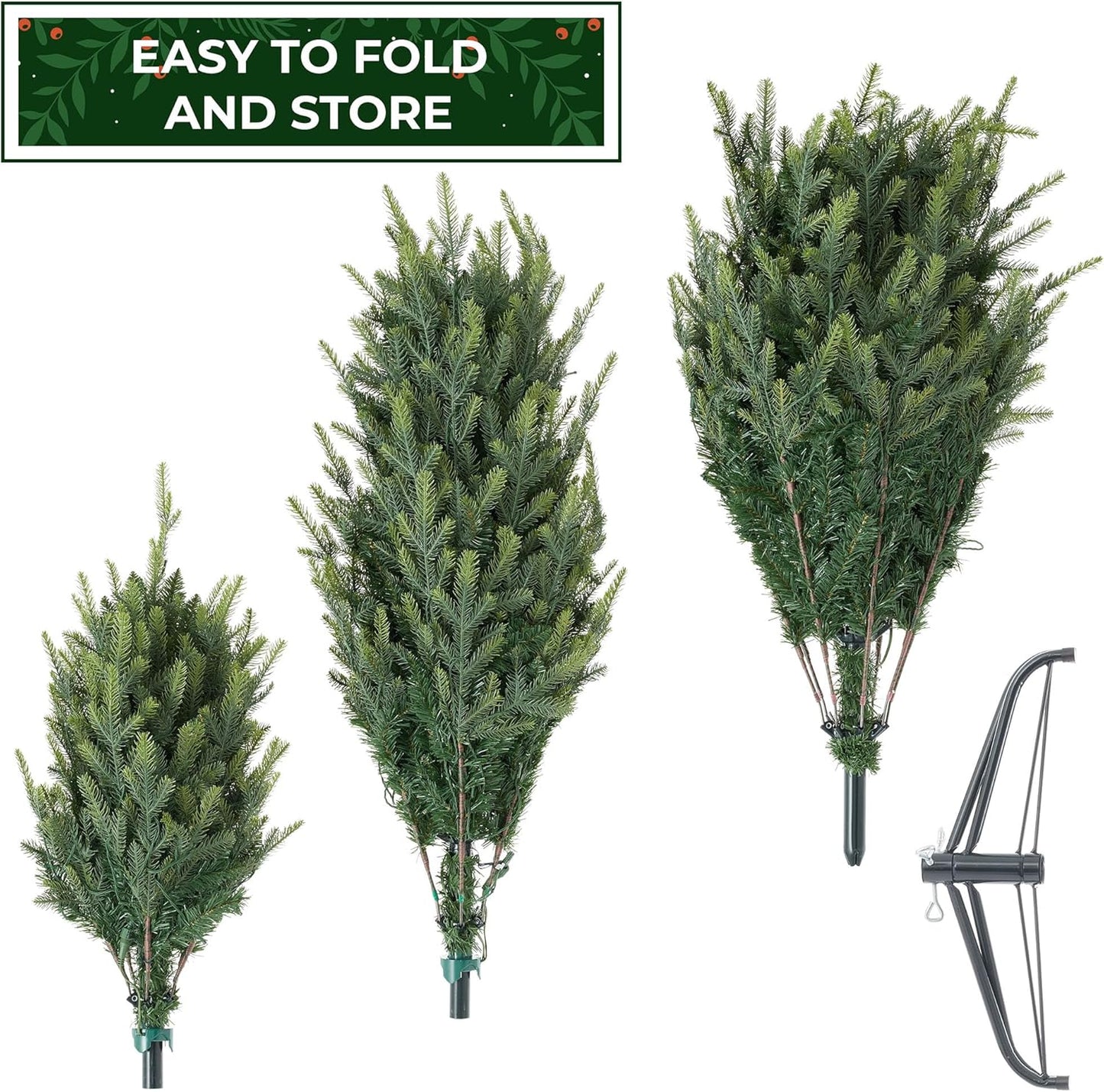 Casafield 7.5FT Pre-Lit Slim Green Aspen Fir Artificial Holiday Christmas Tree with White & Multicolored LED Lights, Realistic Noble Fir with Metal Stand