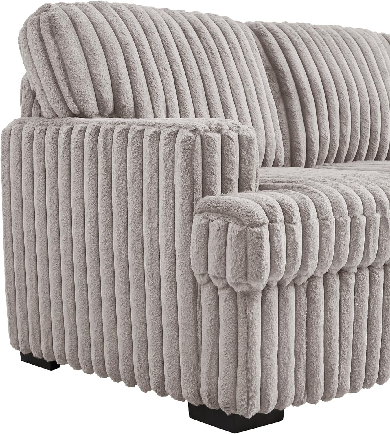 THSUPER 113-Inch Oversized L Shaped Plush Corduroy Fluffy Sectional Sleeper Sofa with Pull Out Bed and Storage Ottoman - Off-White