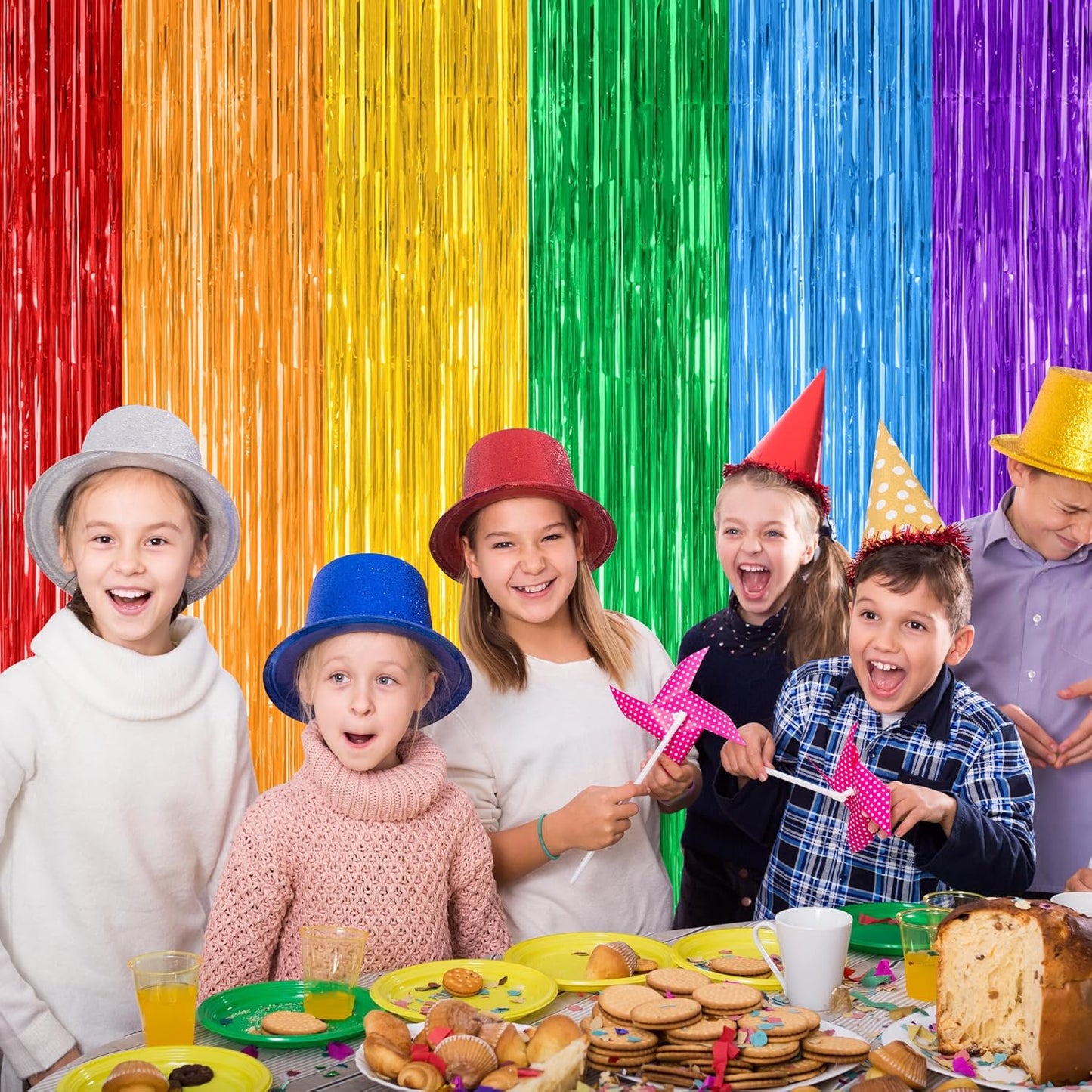 12 Pack Rainbow Backdrop, 3.28 FT x 7.05 FT Pride Decorations, Metallic Fringe Curtains Party Streamer Tinsel Backdrop, Rainbow Foil Curtains Birthday Party Decor Photo Booth Props