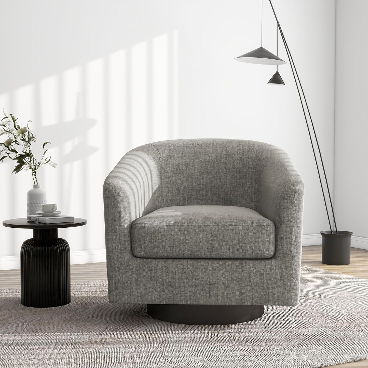 Swivel Barrel Accent Chair, Modern Round Linen Arm Chair for Living Room, Bedroom, Comfy Club Reading Chairs for Adults(Linen Fabric, Khaki, Set of 1