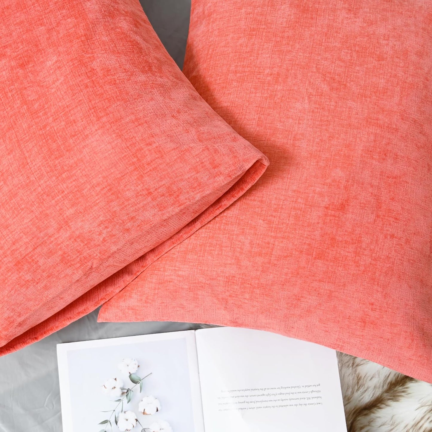 CaliTime Throw Pillow Covers Decorative 20 X 26 Inches Pack of 2 Cozy Chenille Standard Pillow Shams Cases for Couch Sofa Bed Living Room Home Living Coral