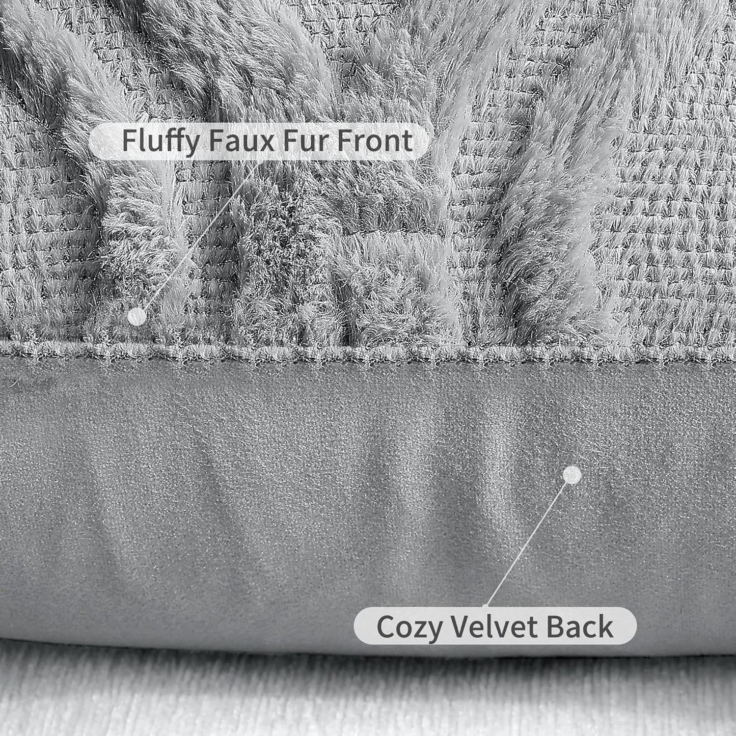 decorUhome Fall Throw Pillow Covers 16x16 Inch Set of 2, Soft Plush Decorative Faux Fur Grey Solid Couch Pillow Covers, Accent Farmhouse Neutral Square Euro Pillow Cases for Sofa Bed Living Room