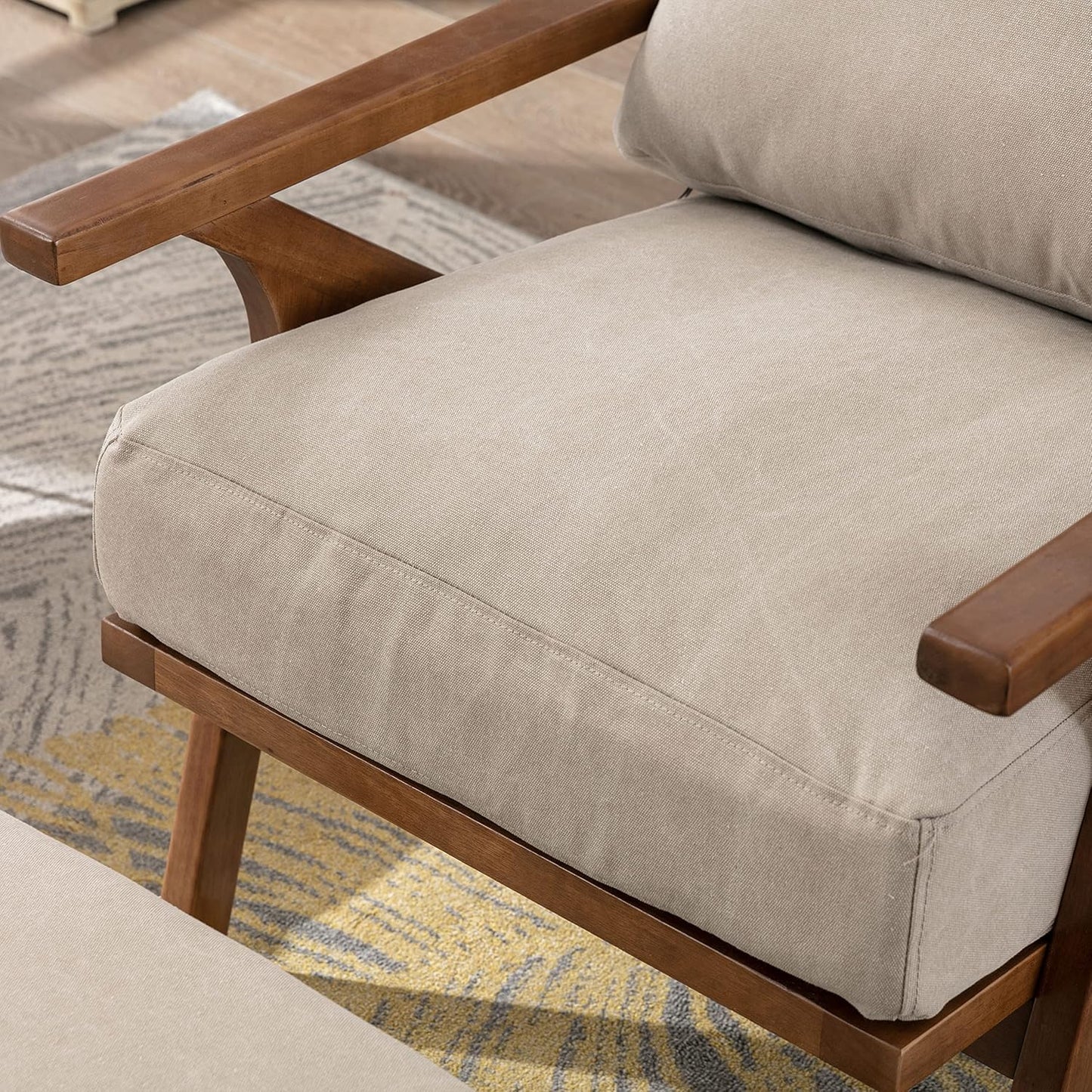 chairus Mid Century Accent Armchairs Modern Upholstered Lounge Chair Compfy Leisure Arm Chair for Living Room Fireplace/Bedroom/Reception/Dorms, Set of 2, Denim Fabric Beige