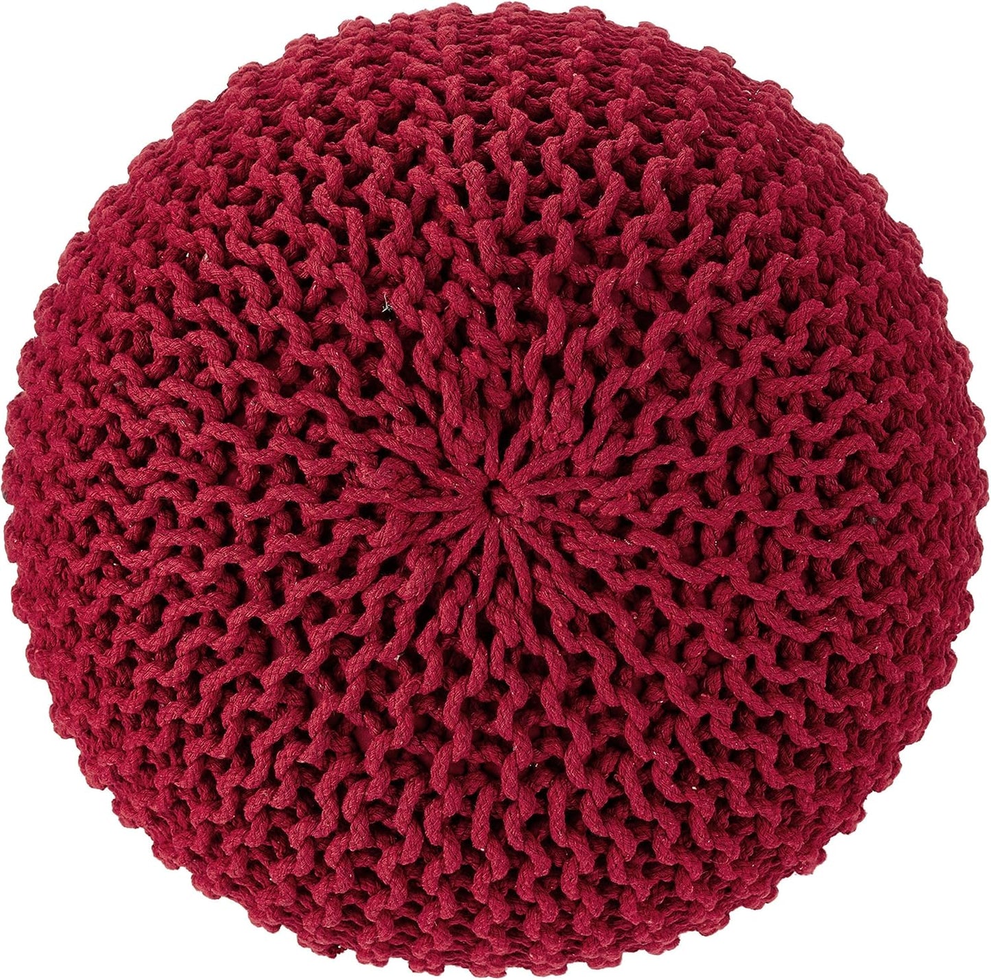 REDEARTH Round Pouf Ottoman - Hand Knitted Cable Boho Poof - Foot Stool Bean Bag - Home Décor Stuffed Footrest for Living Room - Nursery - Bedroom - 100% Cotton Poufs (19.5"x19.5"x14") - Red