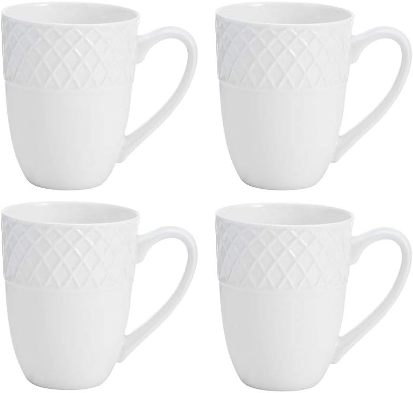Mikasa Trellis Bone China 16-Piece Dinnerware Set, Service for 4, White Lightweight Porcelain with Textured Design, Chip-Resistant and Dishwasher Safe
