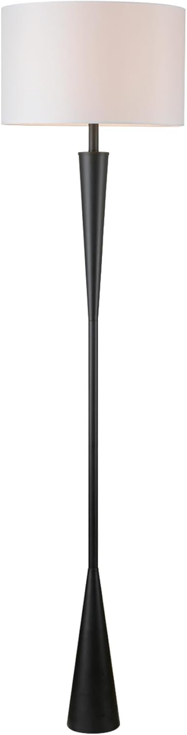Globe Electric 67224 70" Floor Lamp, Matte Black Finish, White Fabric Shade, Modern Tapered Frame, E26 Base, Contemporary Living Room and Bedroom Lighting