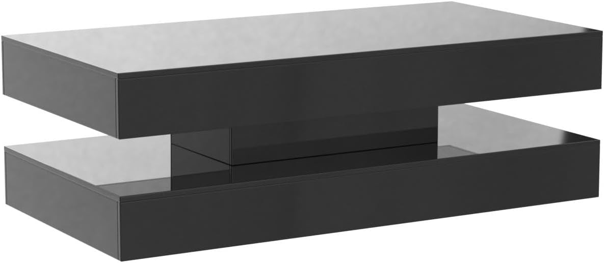 Uspeedy 47.3IN High Glossy LED Coffee Table,Modern Coffee Tables for Living Room,Living Rooms Tables,Large Living Room Furniture,APP LED Lights,Black/White Coffee Table for Livings Room (Black)