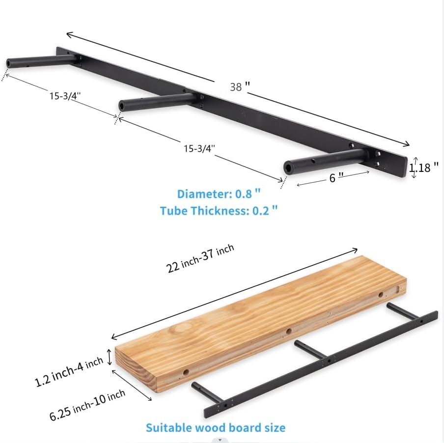 Heavy-Duty Floating Shelf Bracket, Hidden Shelf Bracket for Fireplace Mantel and Shelves, if Installed on Studs, max-Load of 210 pounds, 38 inches, (with Premium Build kit)