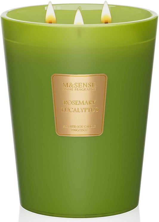 M&SENSE Rosemary Eucalyptus Scented Candle 35oz 150H Burn Time Long Lasting, 3-Wick Natural Aromatherapy Candle Highly Scented, Home Fragrance Housewarming Gifts