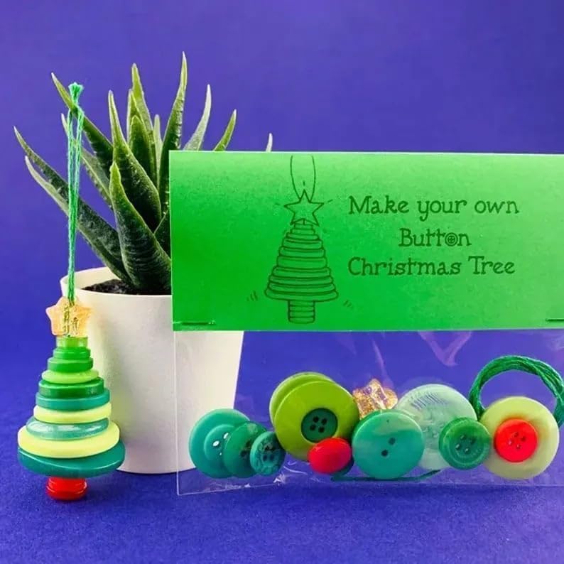 DIY Christmas Button Ornament Making Set–Fun Holiday Handmade Decorations for All Ages,DIY Craft Buttons Kit with Christmas Snowman/Santa/Angel,Xmas Tree Hanging Decorations (#A)