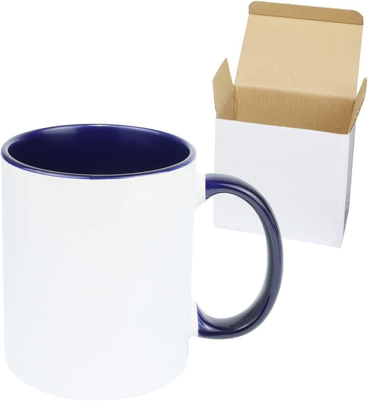 11oz White Ceramic Sublimation Coffee Mug in White Gift Box, Cobalt Blue, Case of 12