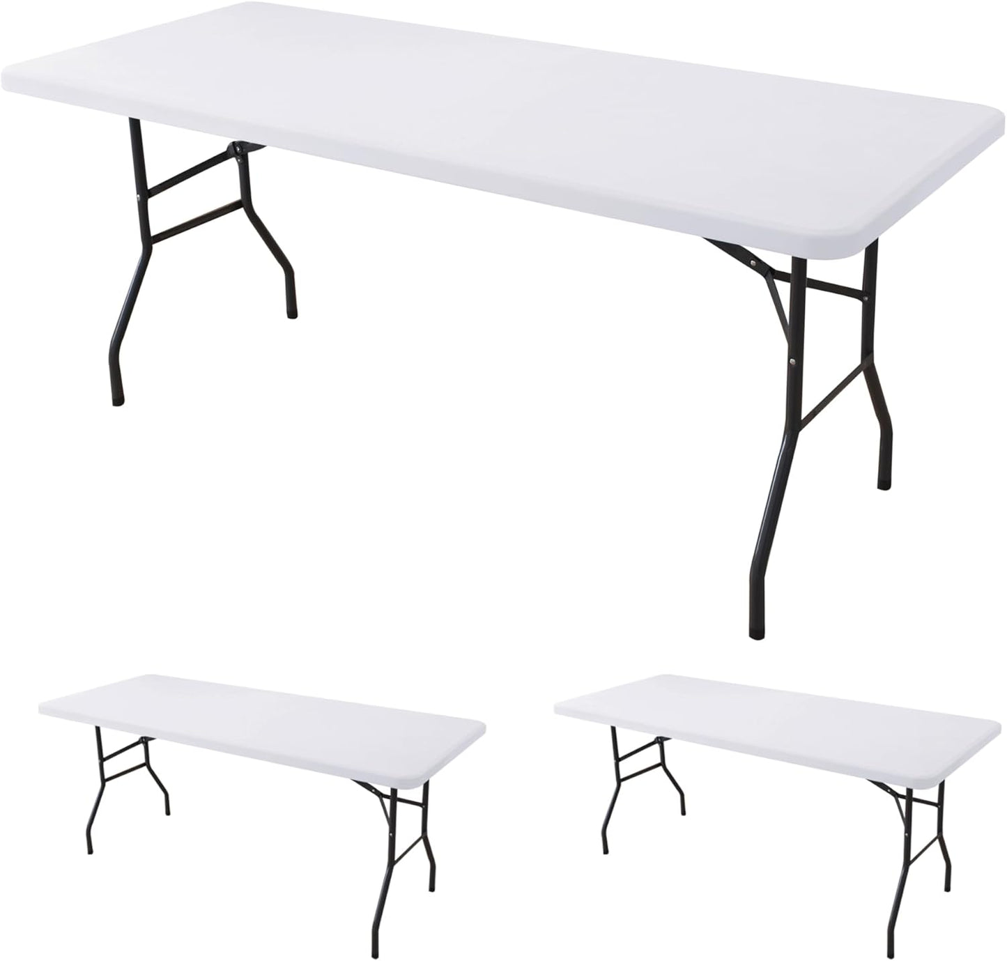 Fitted Tablecloth for 8 Foot Rectangle Tables-2 Pack White Elastic Outdoor Picnic Table Cover-Spandex Stretch Folding Table Cloths 8ft for Camping Dining Room Patio Kitchen Banquet Party
