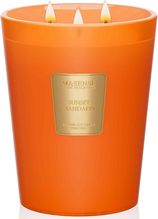 M&SENSE Sunset Mandarin Scented 35oz 150H Burn Time, 3-Wick Natural Aromatherapy Candle Highly Scented Long Lasting, Home Fragrance Housewarming Gifts New Home Gift Ideas