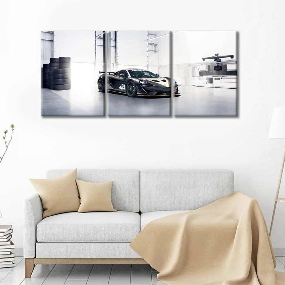Canvas Prints Black Sports Car Wall Art Modern Home Decor Speed Racing Car Poster Living Room Bedroom Decoration 3 Pieces Black and White Supercar Artwork Painting Framed Ready to Hang, 36"Wx16"H
