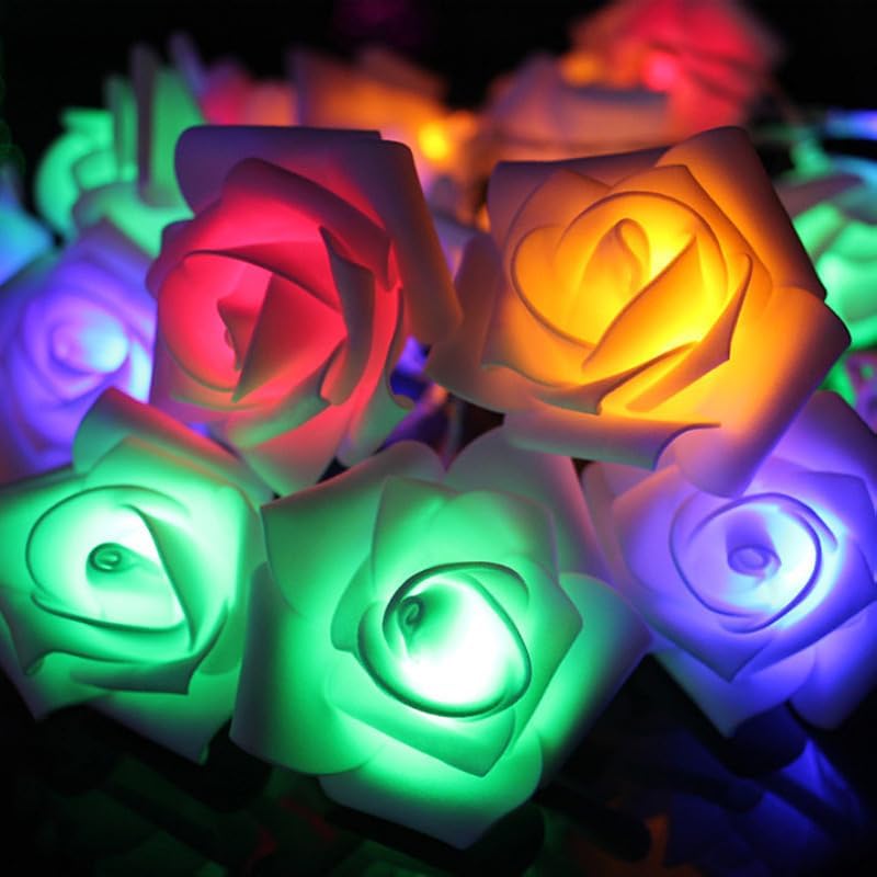 Everlasting Splashes LED Rose Flower Fairy String Lights Battery Operated Flashing Light Romantic Proposal Wedding Birthday Christmas Thanksgiving DIY Indoor Outdoor Decorations (Blue & Soft White)