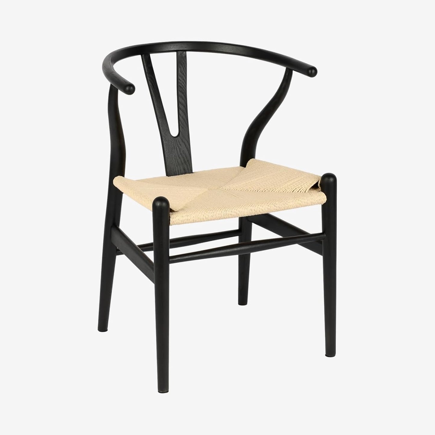 Wishbone Chair Natural Solid Wood Dining Chair/Hans Wegner Y Chair Rattan and Wood Accent Armrest Chairs - Ash Wood Chairs Set of 1 (Ash Wood - Black + Natural Color)