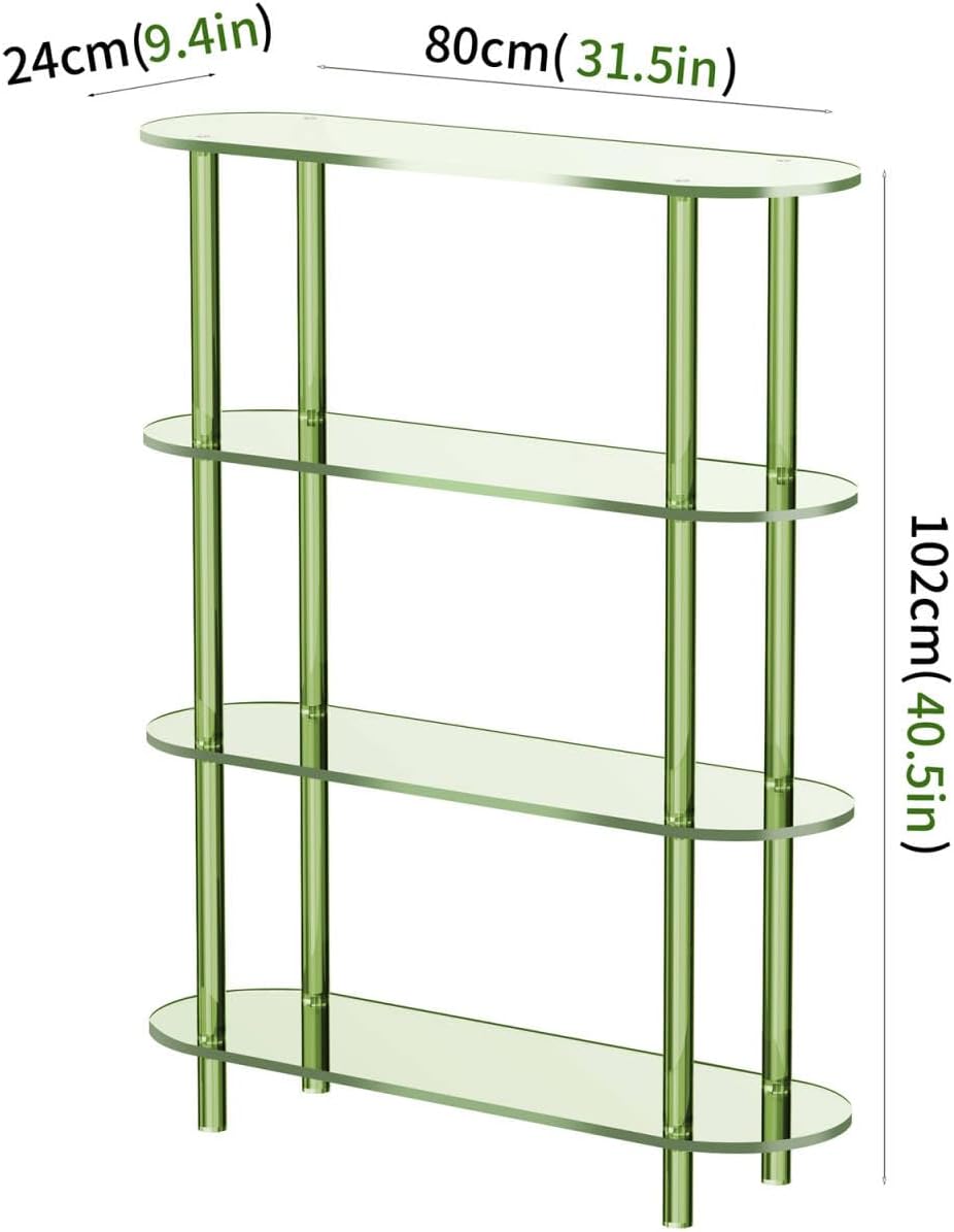 Clear Bookshelf, Acrylic Bookcase with Open Book Shelf Console Table for Entryway Office (4 Tier Green)