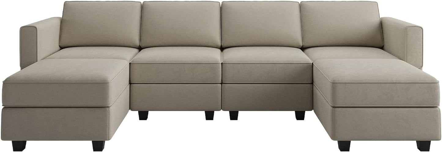 Belffin Modular Sectional Sofa with Reversible Chaises Velvet U Shaped Sectional Couch with Storage Seat Grey