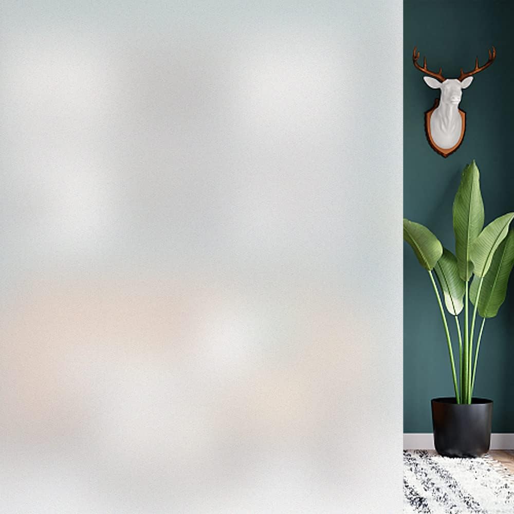 HIDBEA Frosted Window Privacy Film - Non Adhesive Static Cling Glass Stickers Sun UV Blocking Heat Control Door Covering Decals for Home Office, 55.1 x 393.7 Inch