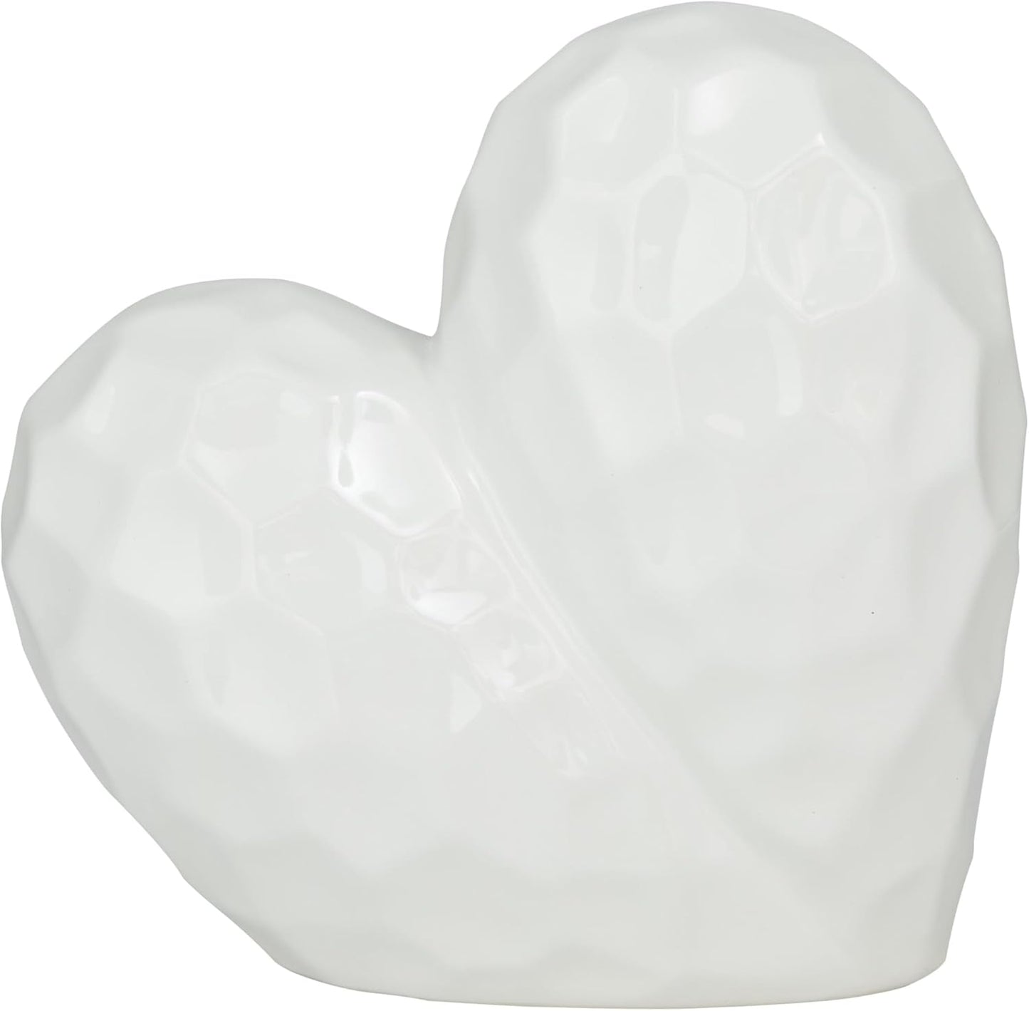 Deco 79 Porcelain Ceramic Heart Decorative Sculpture Dimensional Angled Origami Inspired Home Decor Statue, Accent Figurine 8" x 3" x 8", White