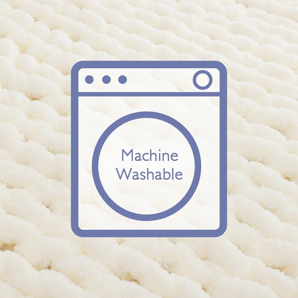 Bigacogo Chunky Knit Throw Blanket for Couch, 40x60 inches, 100% Hand Knitted with Thick Jumbo Chenille Yarn, Cozy Soft Large Rope Knot Cable Crochet Blankets for Sofa Bed Living Room, Ivory