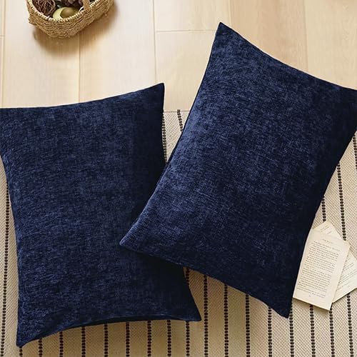 CaliTime Throw Pillow Covers Decorative 20 X 26 Inches Pack of 2 Cozy Chenille Standard Pillow Shams Cases for Couch Sofa Bed Living Room Home Navy Blue