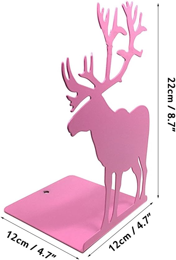 Winterworm Fashion Creative Cartoon Cute Iron Elk Moose Pattern Nonskid Metal Office Desk Bookends (Pink)