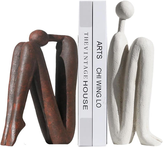 Decorative Bookends for Heavy Books, Thinker Statue Book Holders for Shelves & Office Desk, Abstract Decor Aesthetic Book Ends Stoppers, Modern Bookshelf Decoration