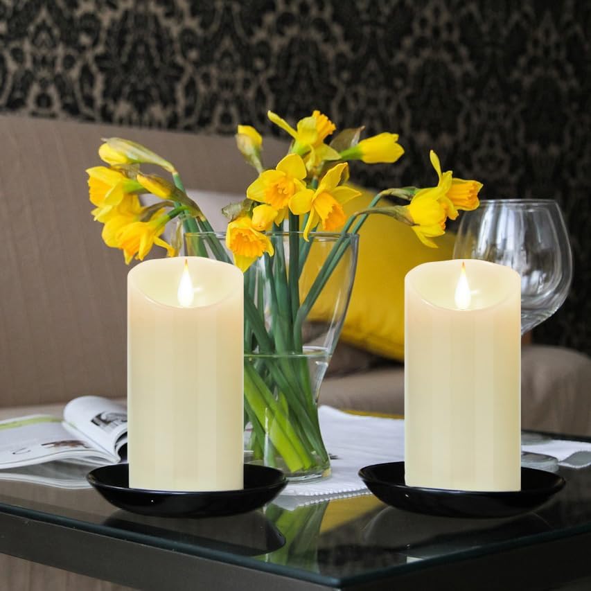 Flameless Battery Operated LED Candles 3D Wick with10key Button Remote Control 24-Hour Timer Set of 2 Electric Flickering Pillar Real Wax，Wedding, Party, Home Decoration