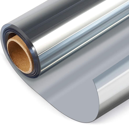 HIDBEA One Way Privacy Window Film, Daytime Privacy Sun Blocking Anti UV Reflective Window Film Heat Control Static Cling Window Tint Film for Home and Office, Silver, 17.35 x 196.8 Inch