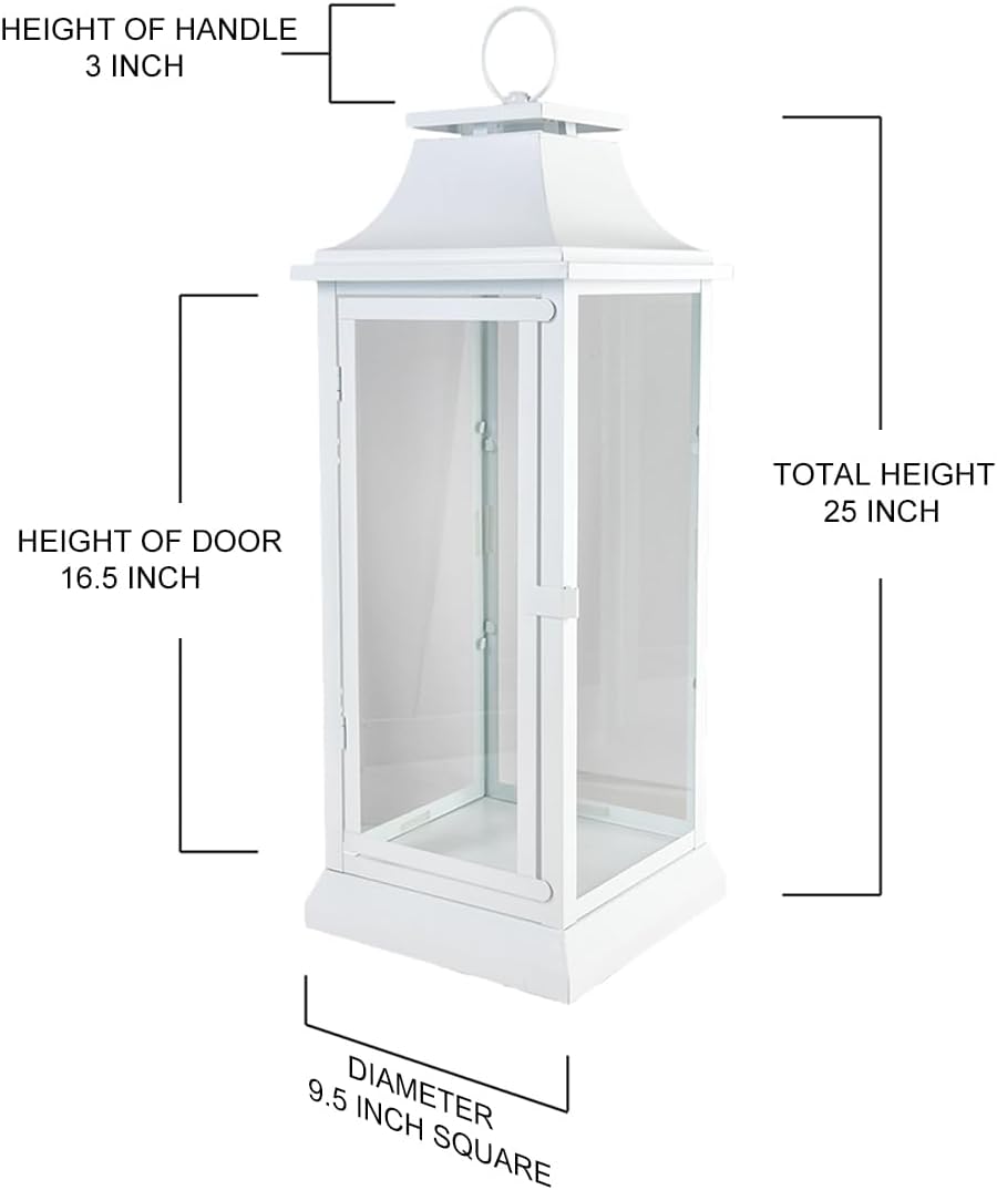 Serene Spaces Living White Hurricane Lanterns with Clear Glass Panels, Perfect for Home Decor, Parties & Events, Table Top Or Hanging Lantern for Indoor & Outdoor, Measure 25" Tall and 9.75" Diameter