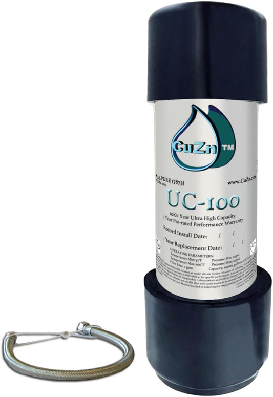 CuZn Under Sink Water Filter for Sink Faucet, 10K Gallons or 1 Year Filtration Life, Reduces PFAs, PFOS, Lead, Chlorine, Improves Taste of Tap Water, NSF/ANSI 42 & 372 Certified High Performance