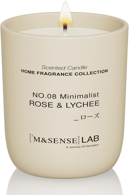 M&SENSE Natural Soy Candle| Rose & Lychee | 5.3 oz | Minimalist Scented Candle for Relaxation, Gifting, Home Décor | for Bedroom, Office, Party Small