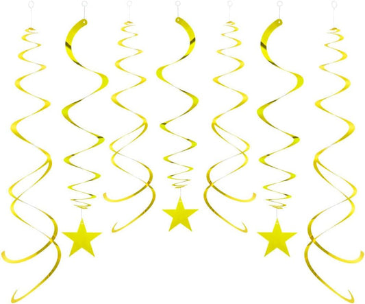 Party Swirl Decorations, Hanging Swirl for Ceiling Decorations, Gold with Star, Pack of 30