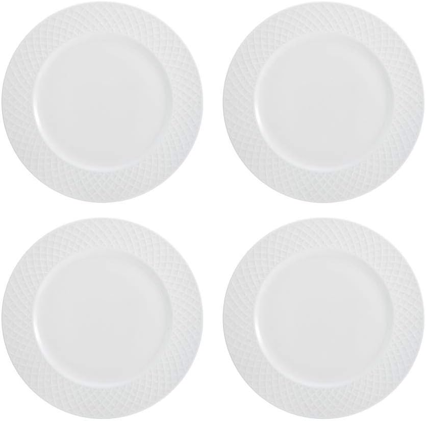 Mikasa Trellis Bone China 16-Piece Dinnerware Set, Service for 4, White Lightweight Porcelain with Textured Design, Chip-Resistant and Dishwasher Safe