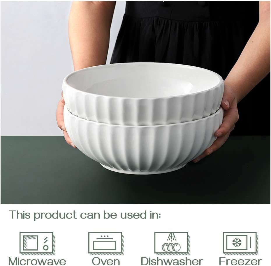 DOWAN 9.8'' Serving Bowls, 86 oz White Serving Platters, Large Ceramic Serving Dishes, Fruit Bowl, Set of 2, for Entertaining, Party, Kitchen, Dinner, Banquet, Housewarming Gift, Soft White